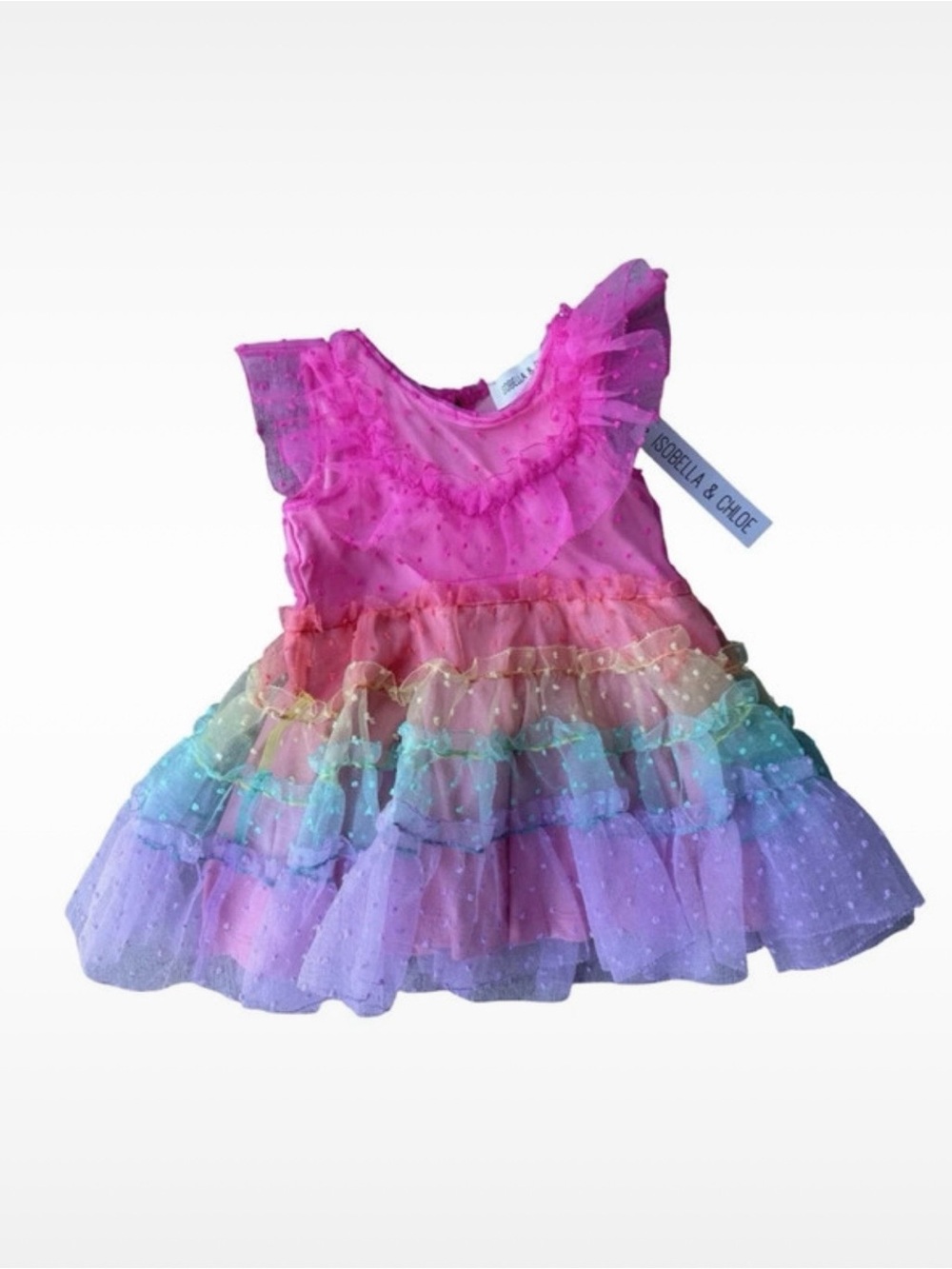 Isobella & Chloe Pink Rainbow Tiered Tulle Party Dress